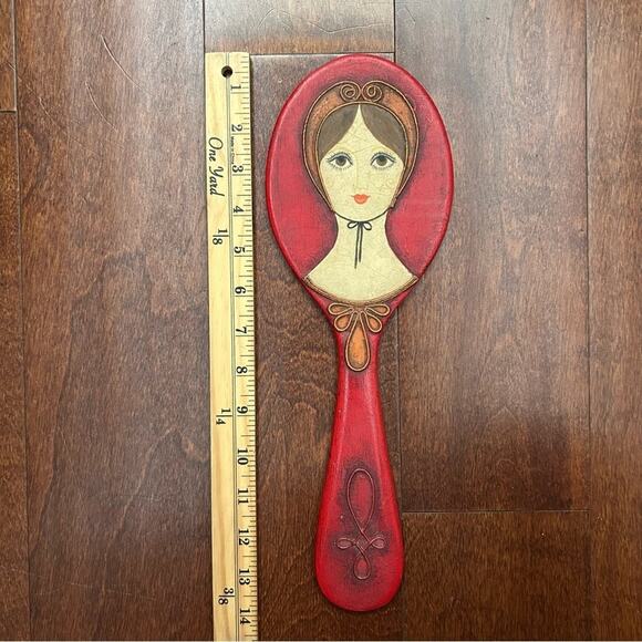 Rare Vintage 1960s Red Wooden Handmade Decorative Hand Mirror, Artist Signed - Picture 15 of 16